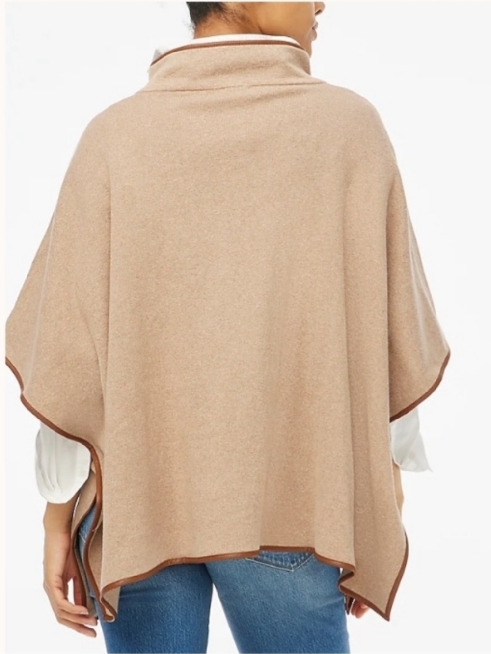 NWT J CREW Faux Leather Trimmed Poncho - Picture 7 of 9